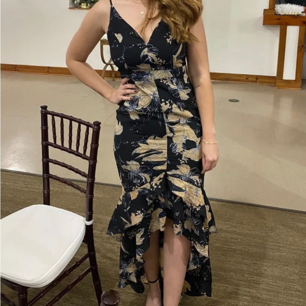 Lulus black and tan floral dress size small